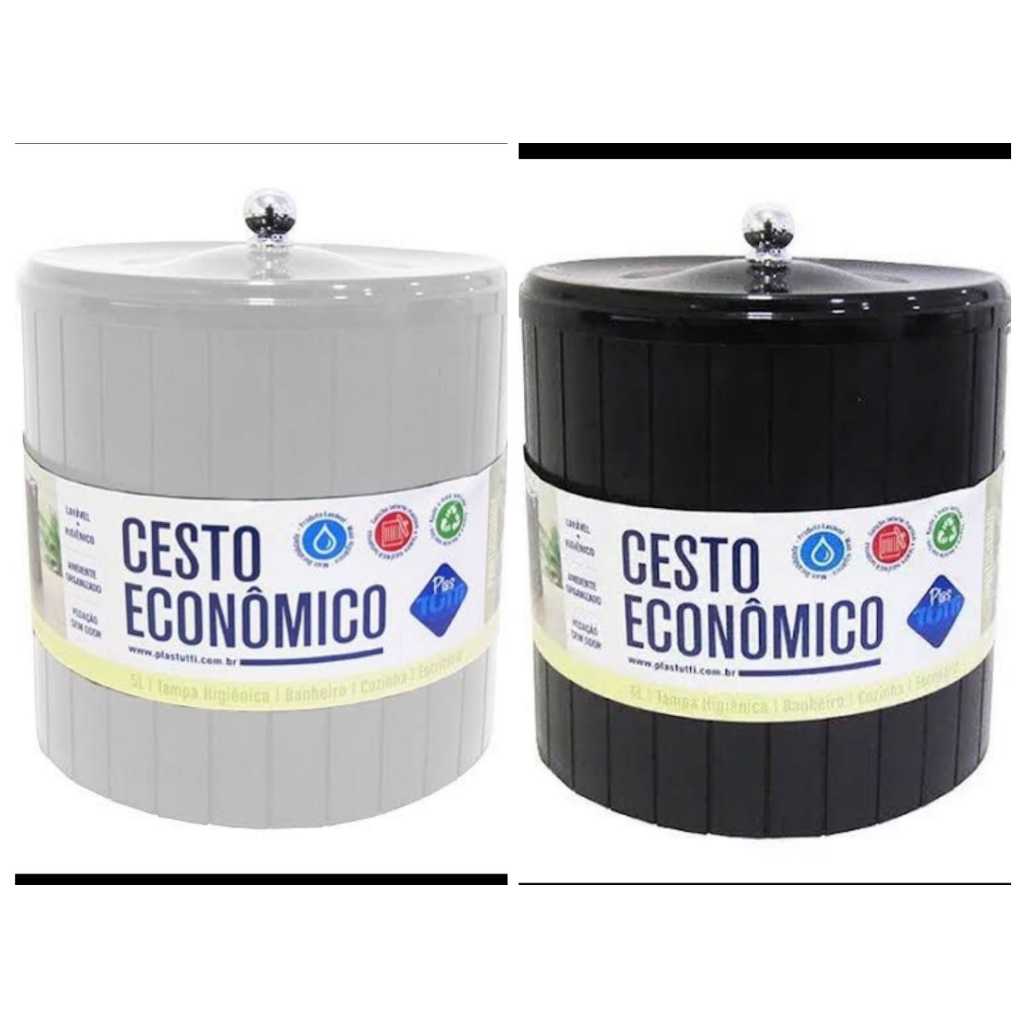 Lixeira Cesto Econômico De Plástico 5 L Preto / Branco