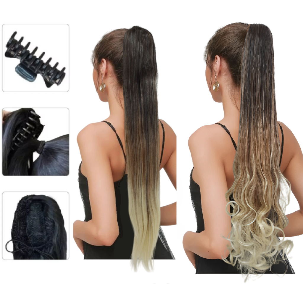 Aplique Rabo De Cavalo Orgânica Premium Mtt4 Loiro Mechado Raiz Escura em Oferta na Shopee