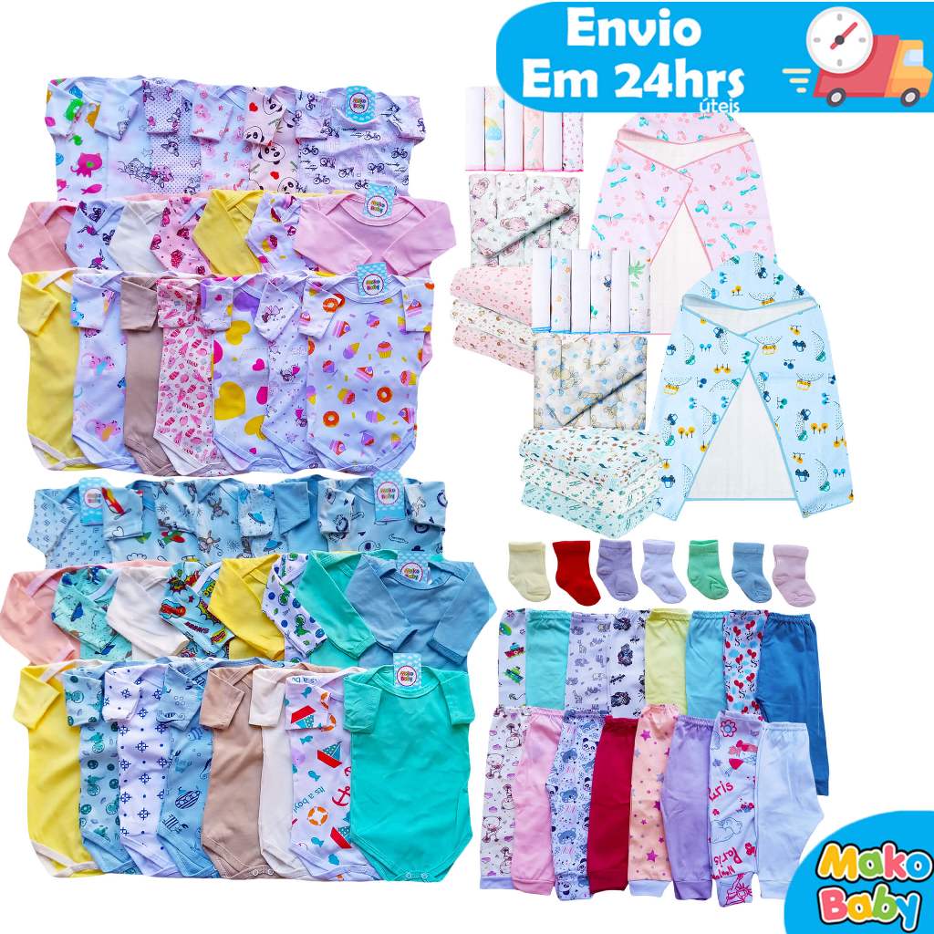 Kit Enxoval Bebê 25 Peças Menino ou Menina Algodão Roupas de Bebê Recém Nascido