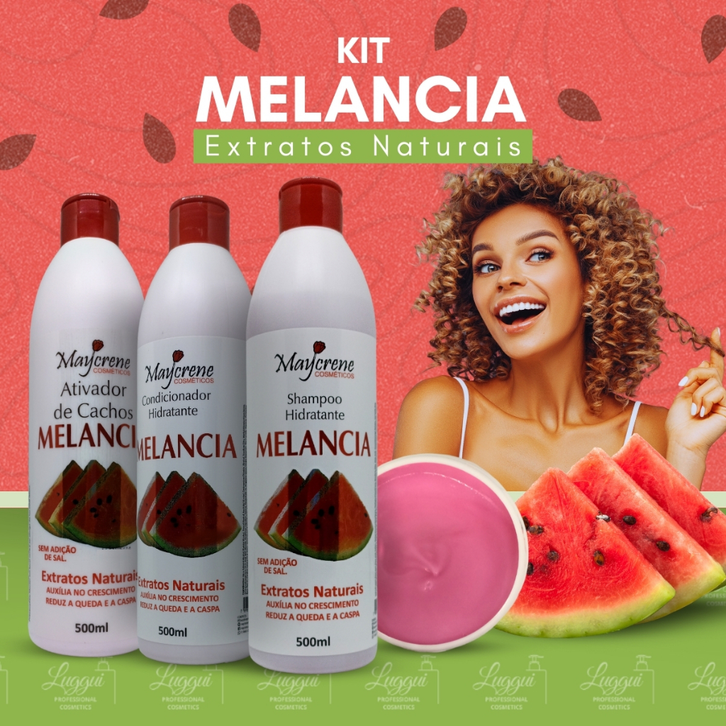 Kit Melancia Hidratante Capilar Anticaspa + Ativador de Cachos Aroma de Melancia Maycrene 4 PRODUTOS