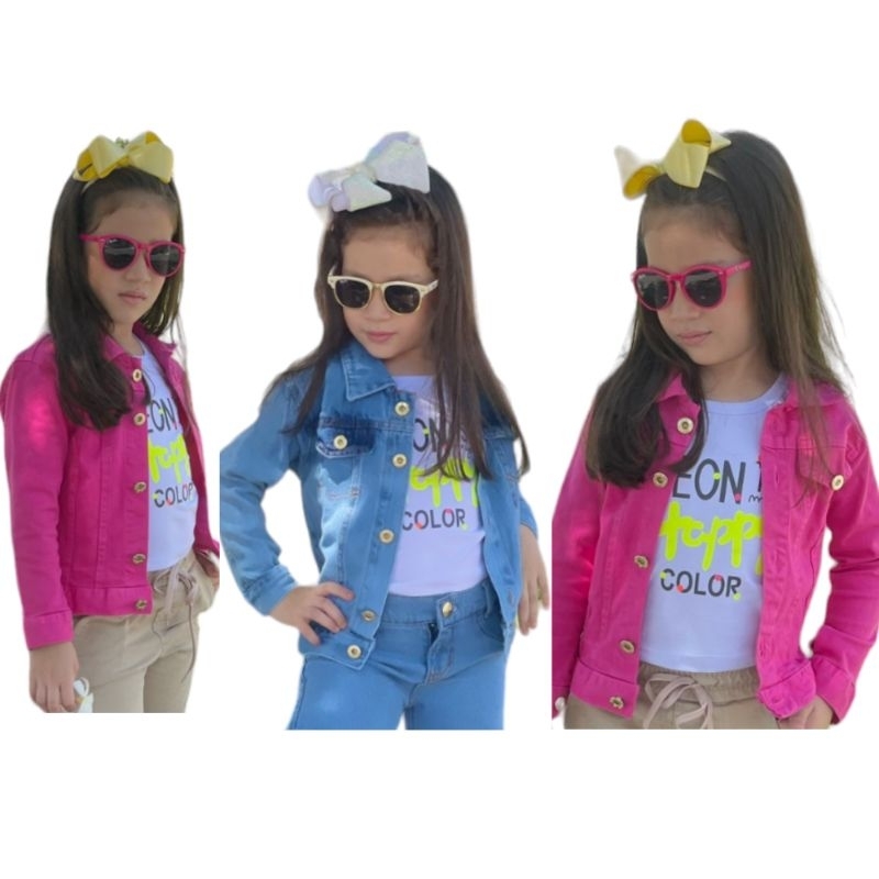 Jaqueta jeans e Pink menina infantil e juvenil