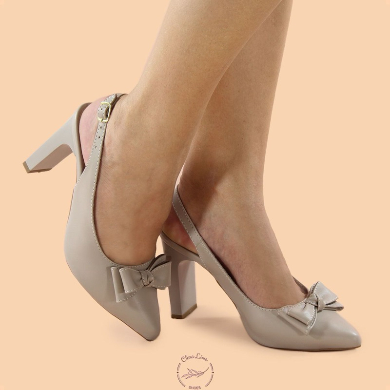 Scarpin Salto Tábua 9 cm Nude/Preto/Cinza/Vermelho