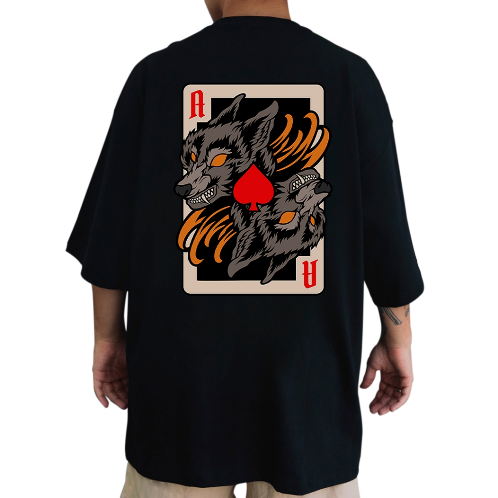 Camiseta Preta Oversized Estampada Cartas Com Lobo Streetwear Unissex Lançamento Tendência 2024