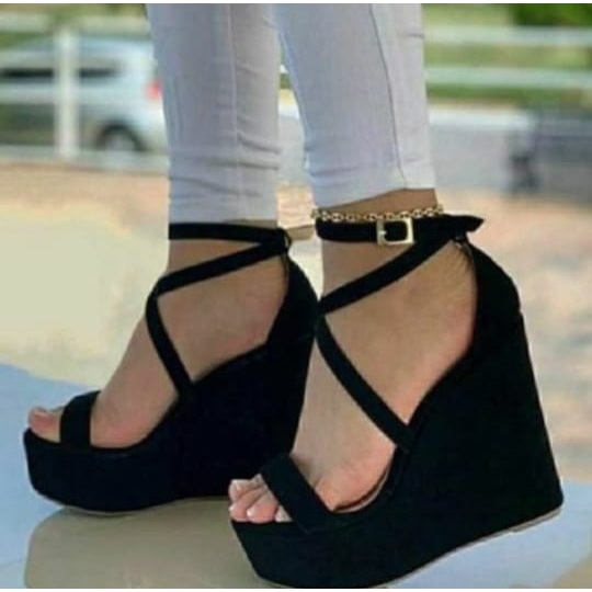 Sandália Anabela Salto Plataforma 12cm em Oferta na Shopee