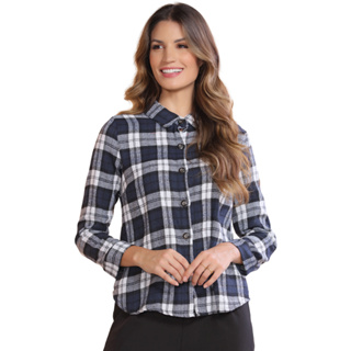 Camisa Feminina Manga Longa Com Botões Flanelada Xadrez Festa em Oferta na Shopee