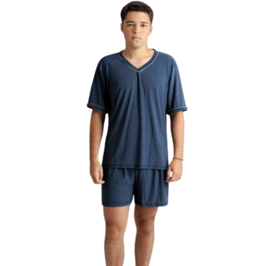 Pijama Masculino Manga Curta Short Liganete Malha Fria