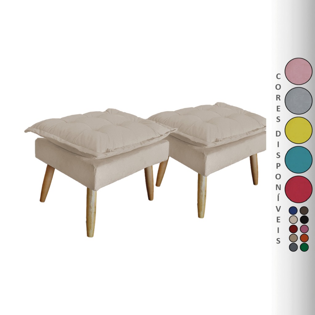 Kit 02 Puff Opala Pés Palito Suede Aninha Decor