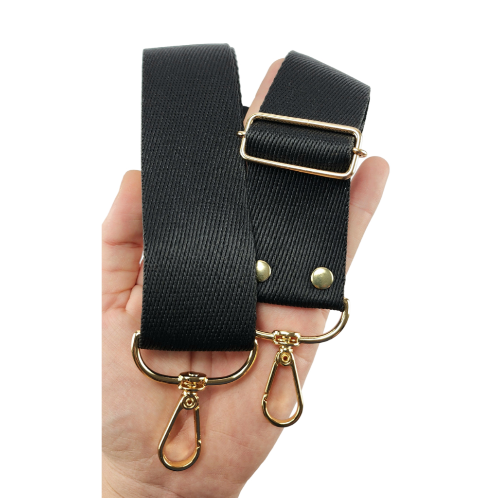 Alça Chic PRETA 4cm para bolsa transversal regulável e com mosquetões Alumínio nas pontas