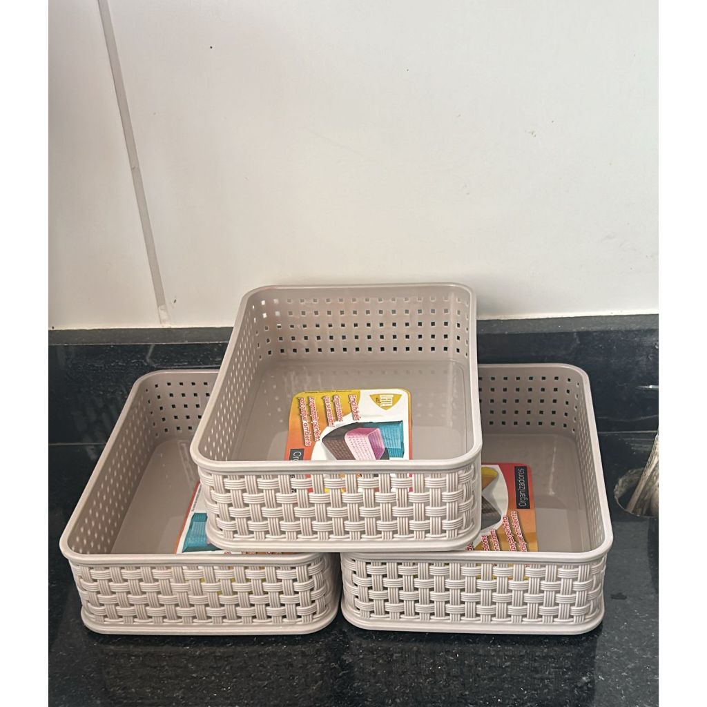 Organizadores kit com 3 Modular Rattan Tendência 20 cm x 15 cm x 6 cm