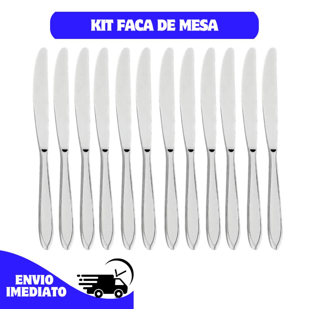 Kit Faca de Mesa, Churrasco com serra Talher restaurante de Aço Inox 21cm 6, 12 ,24 e 36 peças em Oferta na Shopee
