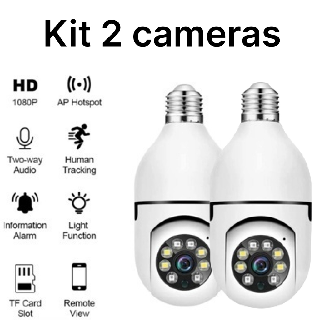 Kit 2 Câmera Segurança 360 Infravermelho com encaixe lampada bocal Sem Fio Wifi2.4G aplicativo yoosee