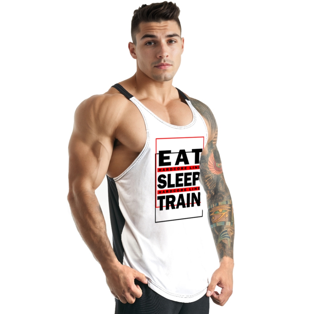 Regata Cavada Masculina em Dry Fit EAT com Costas Preta Academia - Bombey