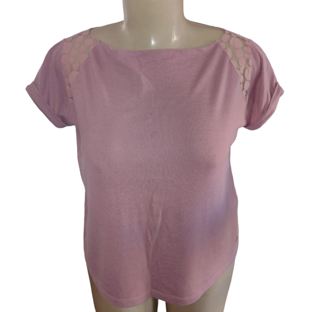 Blusa feminina rosè em lãzinha com renda GG Hering