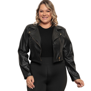 Jaqueta Plus Size Feminina Couro Sintético Fechamento Zíper Elegante em Oferta na Shopee