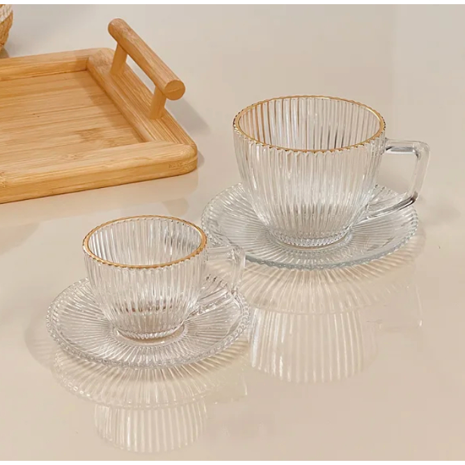 Jogo de Xícaras 12 Pçs Para Chá Com Pires Graffiato C/ Borda Dourada 230ML - Hauskraft em Oferta na Shopee