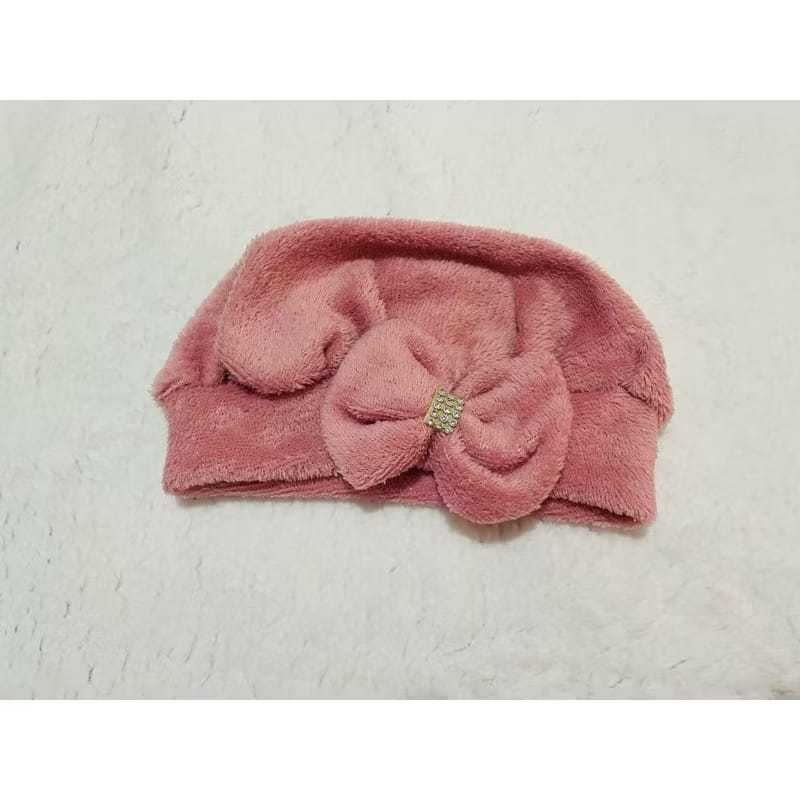 Detalhes do Boina Infantil para bebê de pelinho com laço/ touca infantil para menina