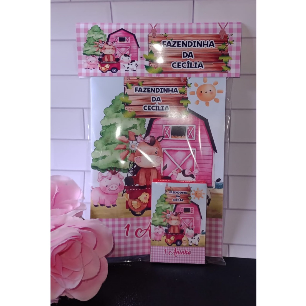 Mini kit colorir fazendinha aquarela revista pequena mini giz 5 cores - lembrancinha FAZEMOS TODOS OS TEMAS