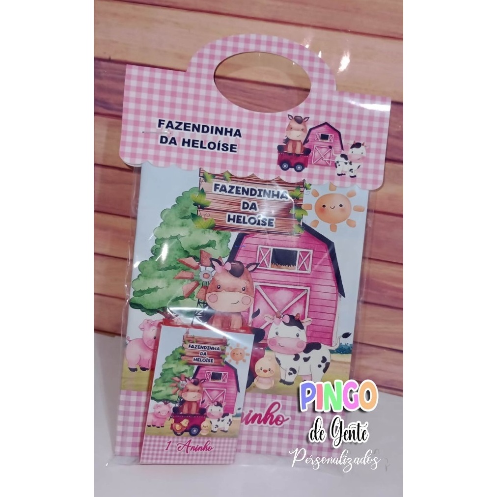 Mini kit colorir fazendinha aquarela rosa azul vermelha menina menino - escolha sua arte - pequena - lembrancinha