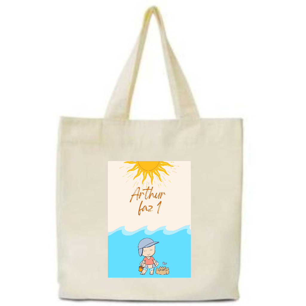 Kit 50 Sacolas Ecobag Algodão Cru 30x30 Transfer 14x20 Personalizada 1 Aninho Festa Infantil