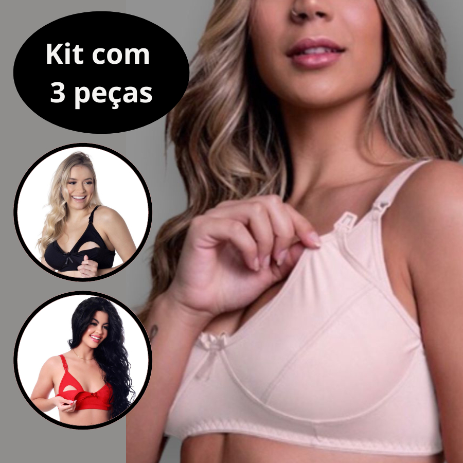 kit 3 peças Sutiã Para Amamentação em Microfibra de Poliéster Pós Parto confortável gestante em Oferta na Shopee