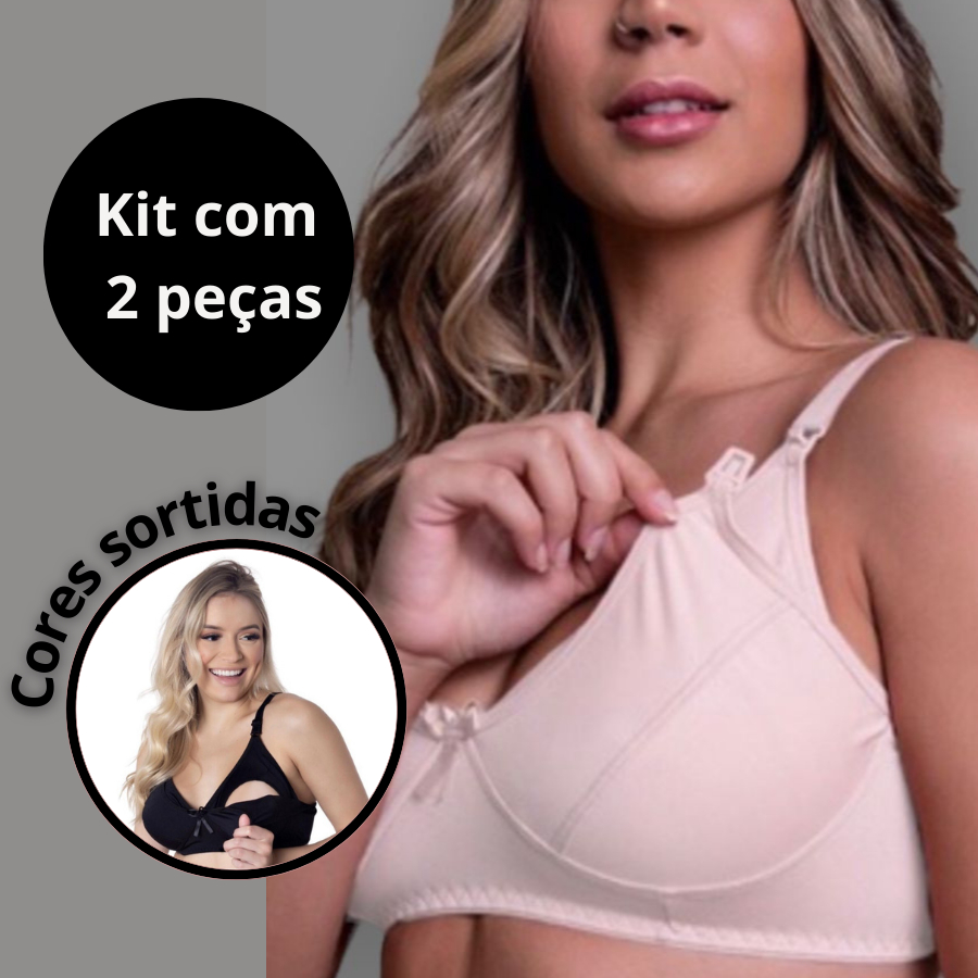 kit 2 peças Sutiã Para Amamentação em Microfibra de Poliéster Pós Parto confortável