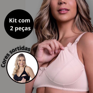 kit 2 peças Sutiã Para Amamentação em Microfibra de Poliéster Pós Parto confortável