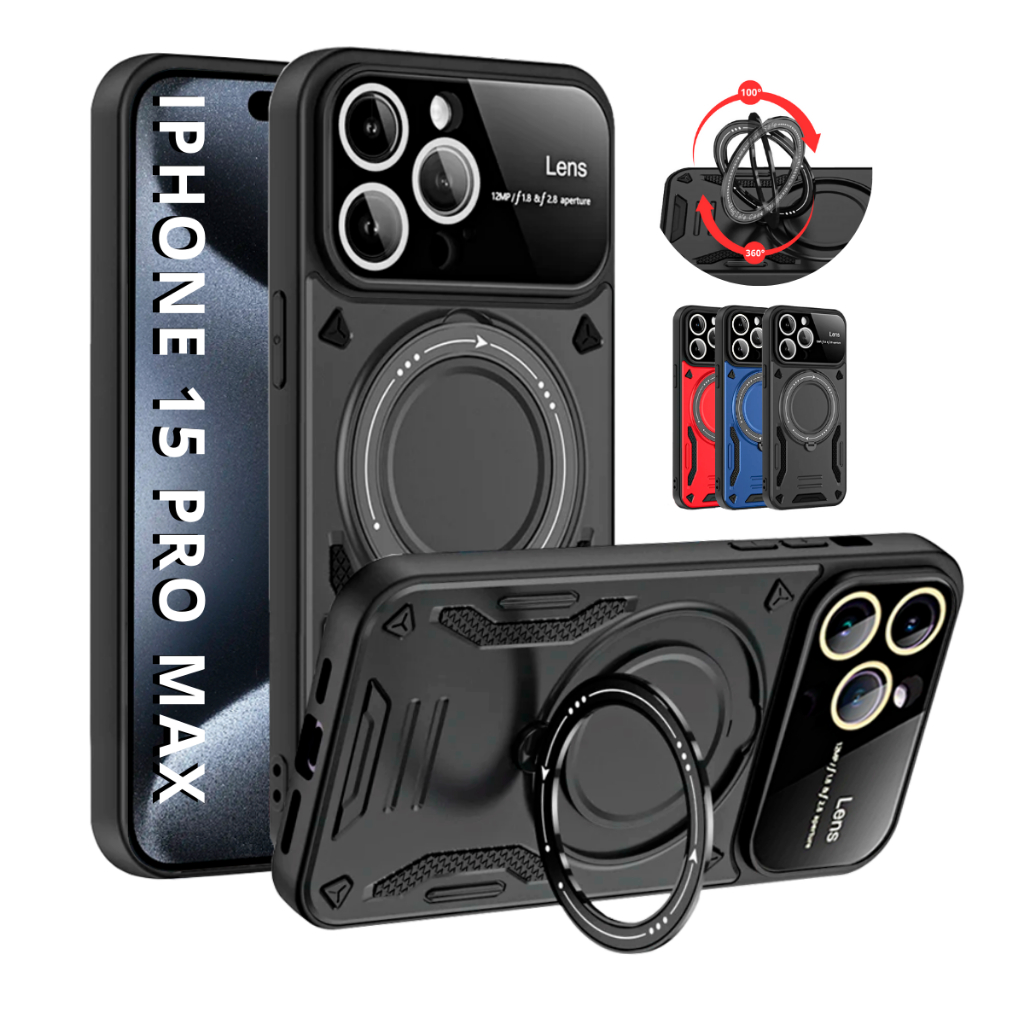 Capa Capinha Armor Anel Magnetica Safe P/  iPhone 15 Pro Max - Carregamento Por Indução + Proteção De Câmera