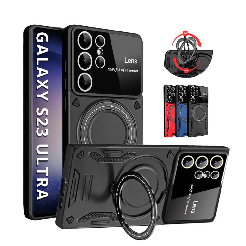 Capa Capinha Armor Anel Magnetica Safe P/ Galaxy S23 Ultra - Carregamento Por Indução + Proteção De Câmera