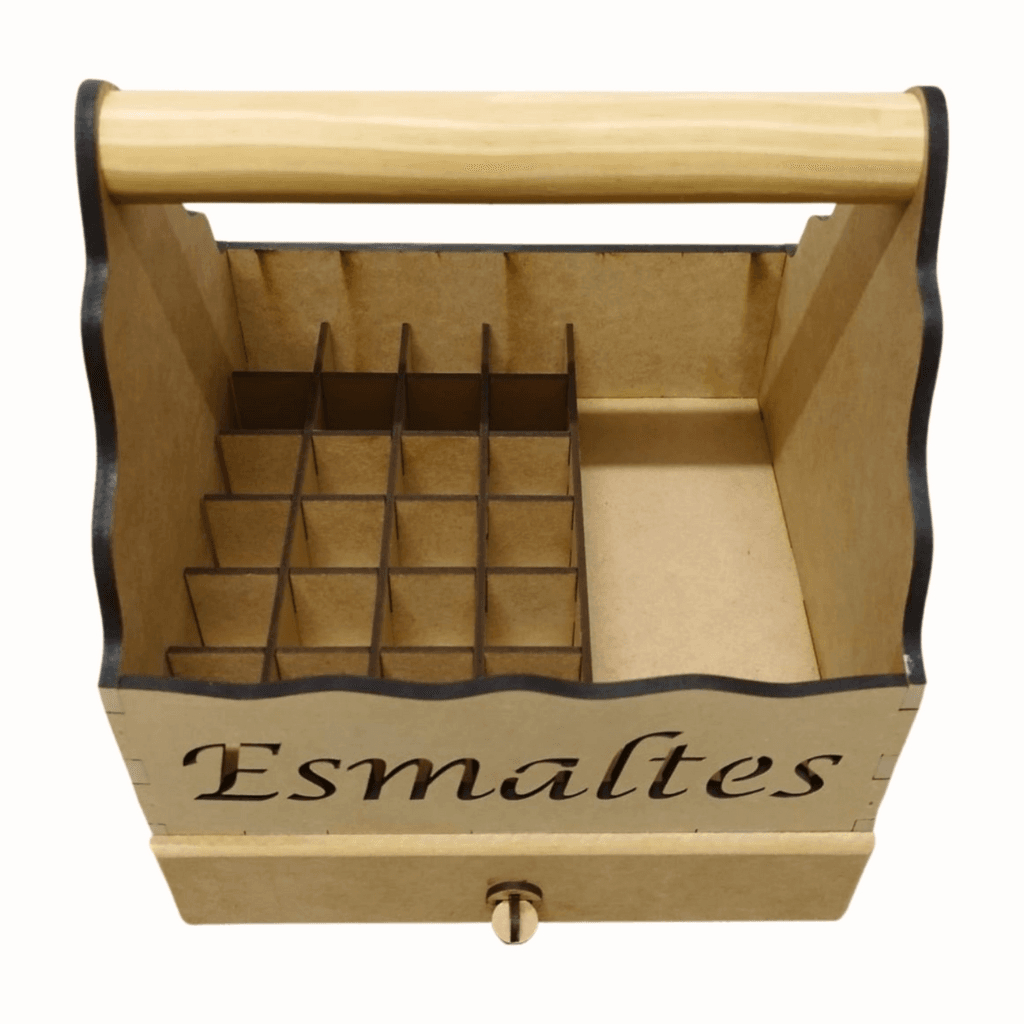 Cesta Para Esmalte pequena - 24 Div. - 1 gaveta - Vazada "Esmaltes" na frente - 25A X 20L X 22C - Em mdf cru — imagem 2 de 2
