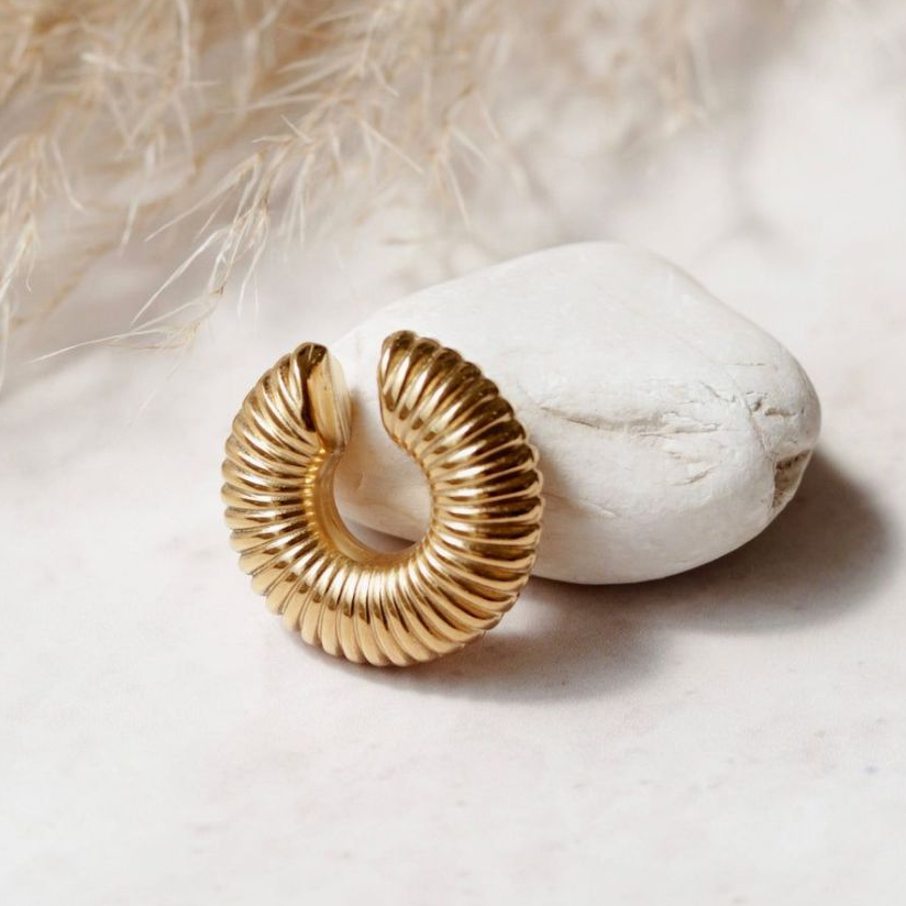 Brinco Ear cuff fake Argola Chunky Grande banhado a ouro 18k