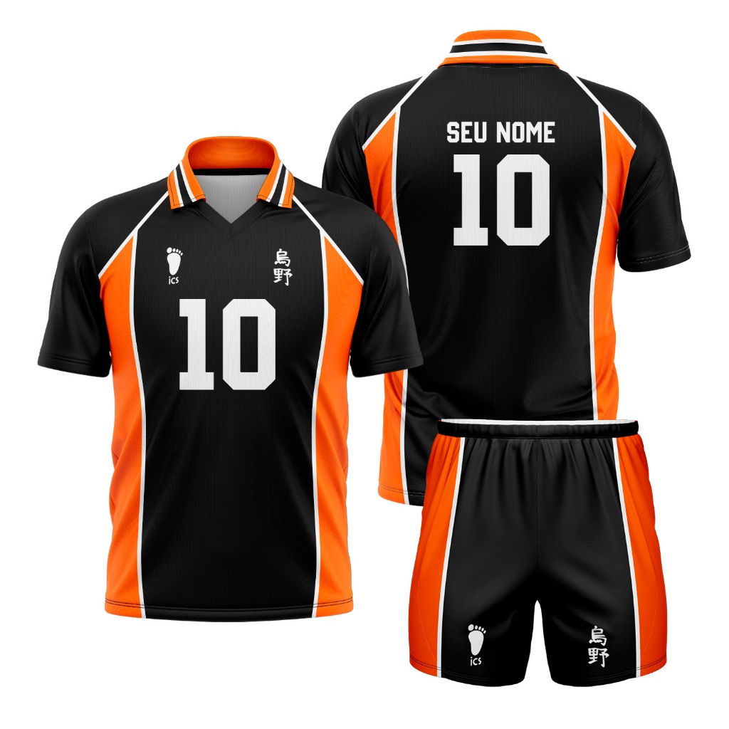 Kit Camisa + Short Karasuno Anime Haikyuu - ESCOLHA SEU NOME E NÚMERO (PERSONALIZÁVEL) - Fantasia Halloween