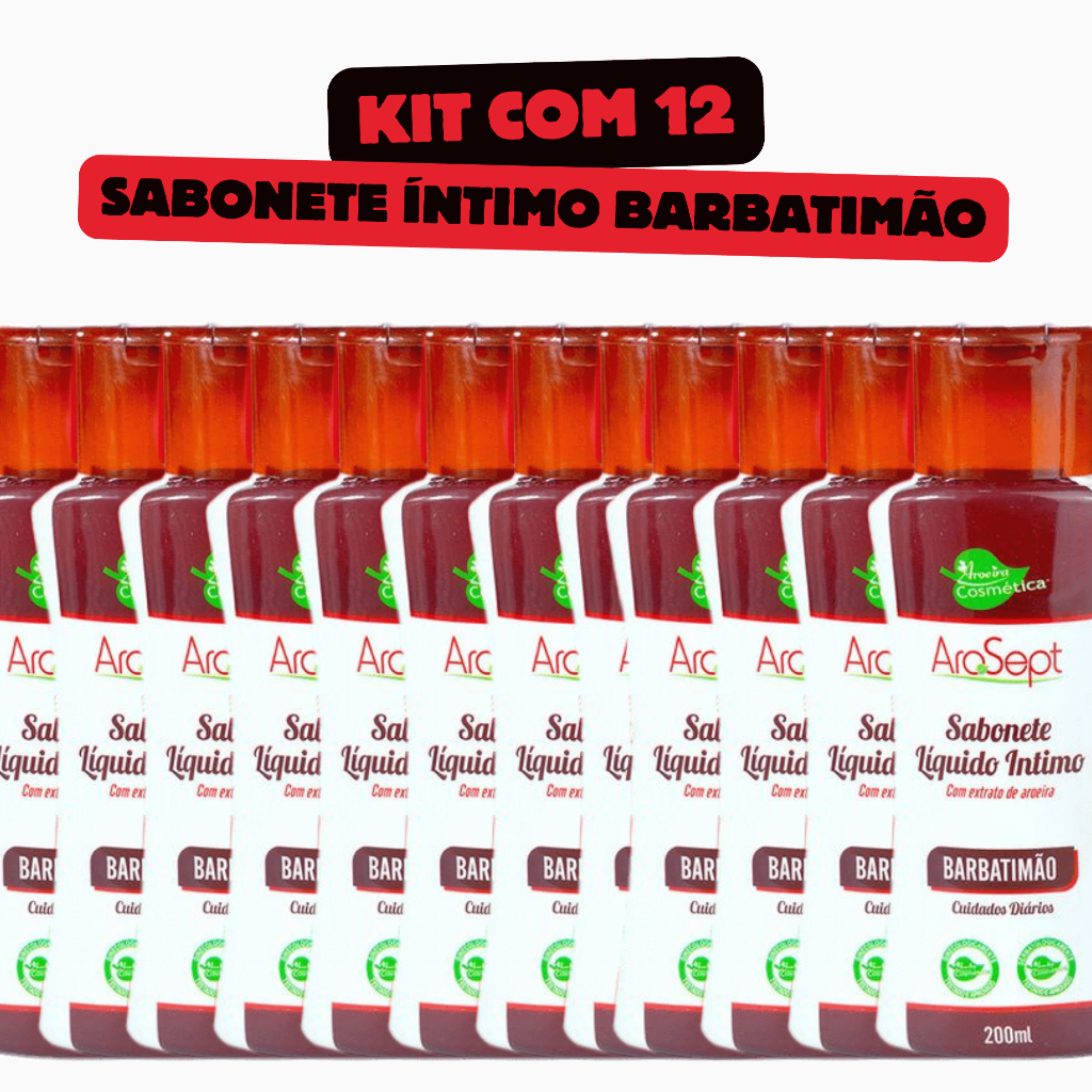 Kit 12 Sabonetes Íntimos AroSept 200mL Barbatimão e Aroeira – pH Balanceado Aroeira Cosmética