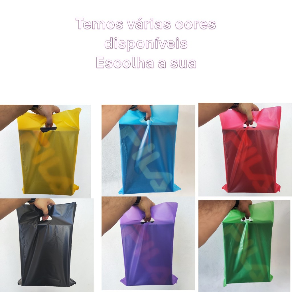 kit 50 Sacolas plásticas Boca de palhaço Vazada  Transparente & Coloridas fosca, ( material premium) em Oferta na Shopee