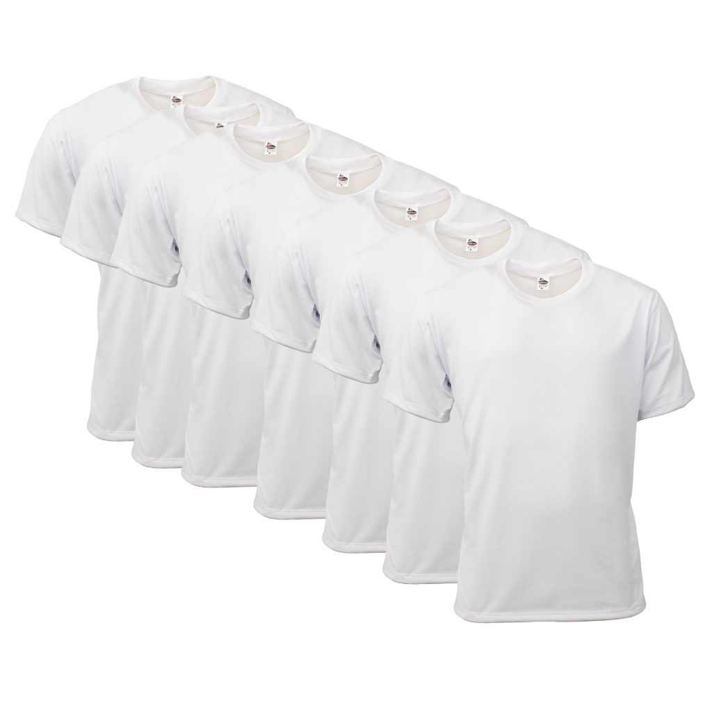 Kit 7 Camisetas Branca Lisa Malha Fria Basica Masculina Uniforme Atacado