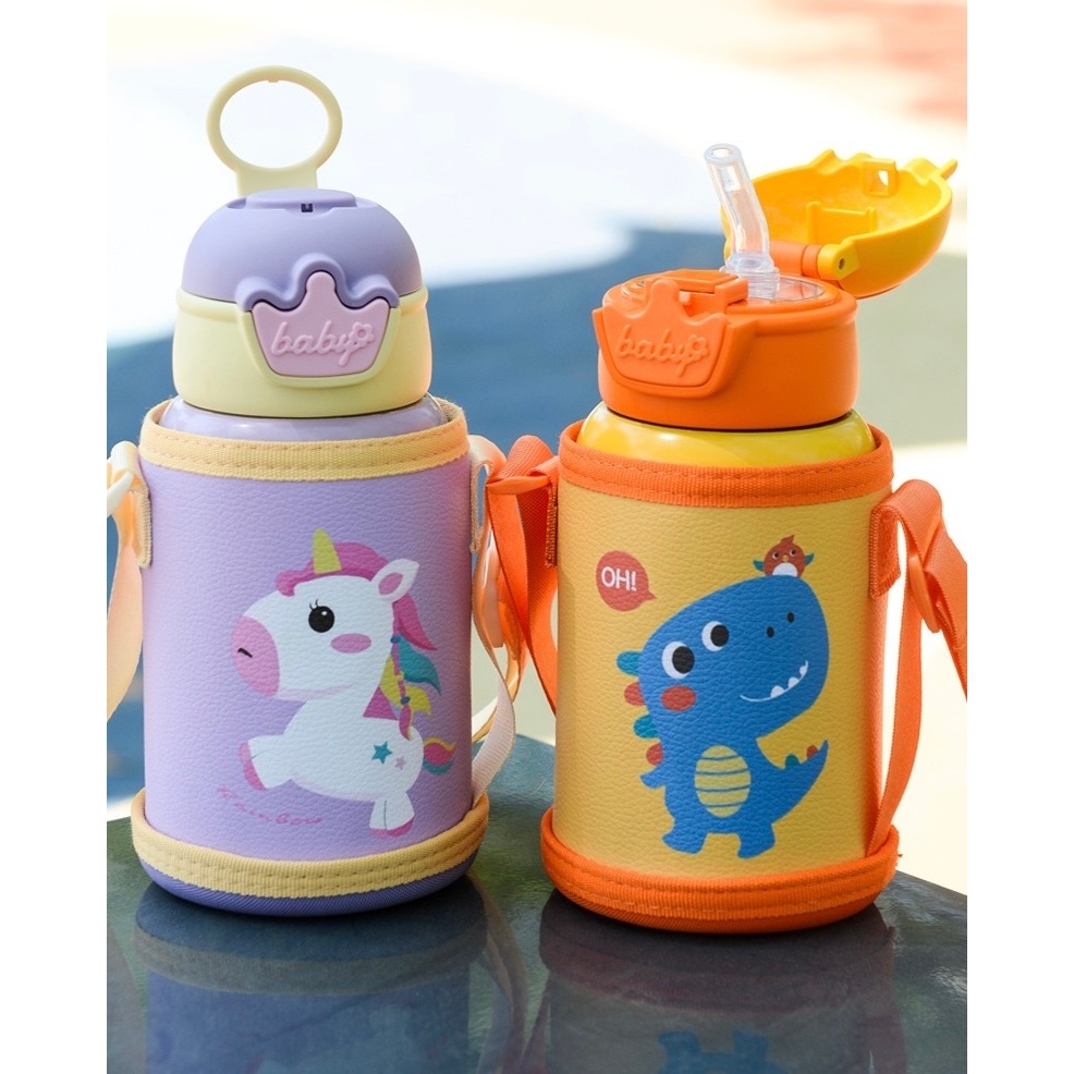 Copo de água Garrafa Térmica Infantil de 480ml Aço Inox 304 Com Alça Bolsa De Armazenamento Canudo em Oferta na Shopee