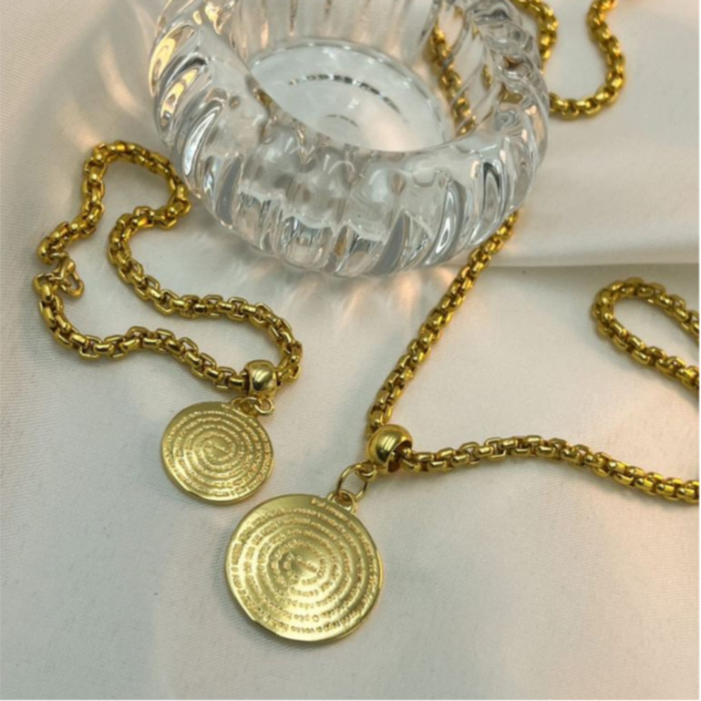 Conjunto Colar e pulseira semijoia Pai Nosso dourado corrente veneziana fina com verniz italiano