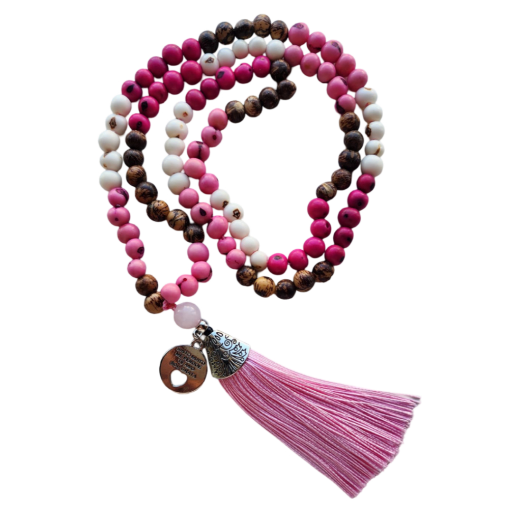 japamala de semente de açai 4 cores rosa e pink meru pedra quartzo rosa 10mm em Oferta na Shopee