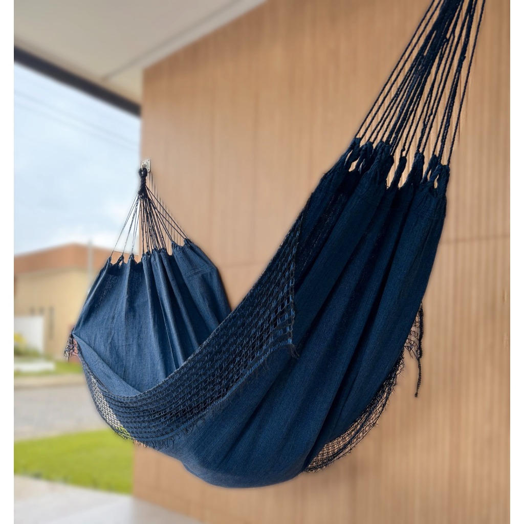 Rede De Dormir Descanso Jeans Mesclado Gigante Variadas Com Franja