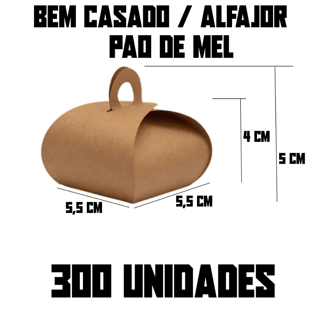 100-200-300 Caixas Caixinhas Embalagem Para Bem Casado / Alfajor / Pão de Mel / Docinhos 5,5cm x 5,5cm x 4cm x 5cm Kraft / Branco