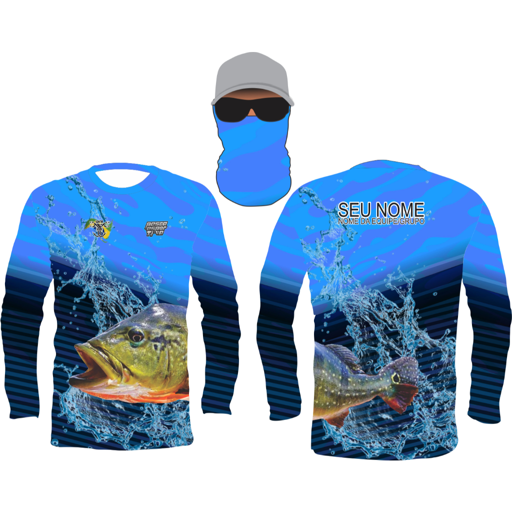 blusa camisetas tucunare pesca nome gratis e bandana ref101 em Oferta na Shopee