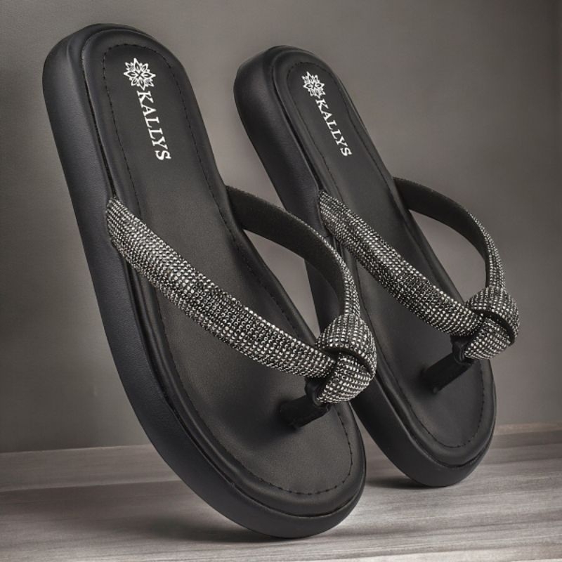 Papete Feminina Strass Rasteira  Brilho  Flatform Confortável Kallys1548 em Oferta na Shopee
