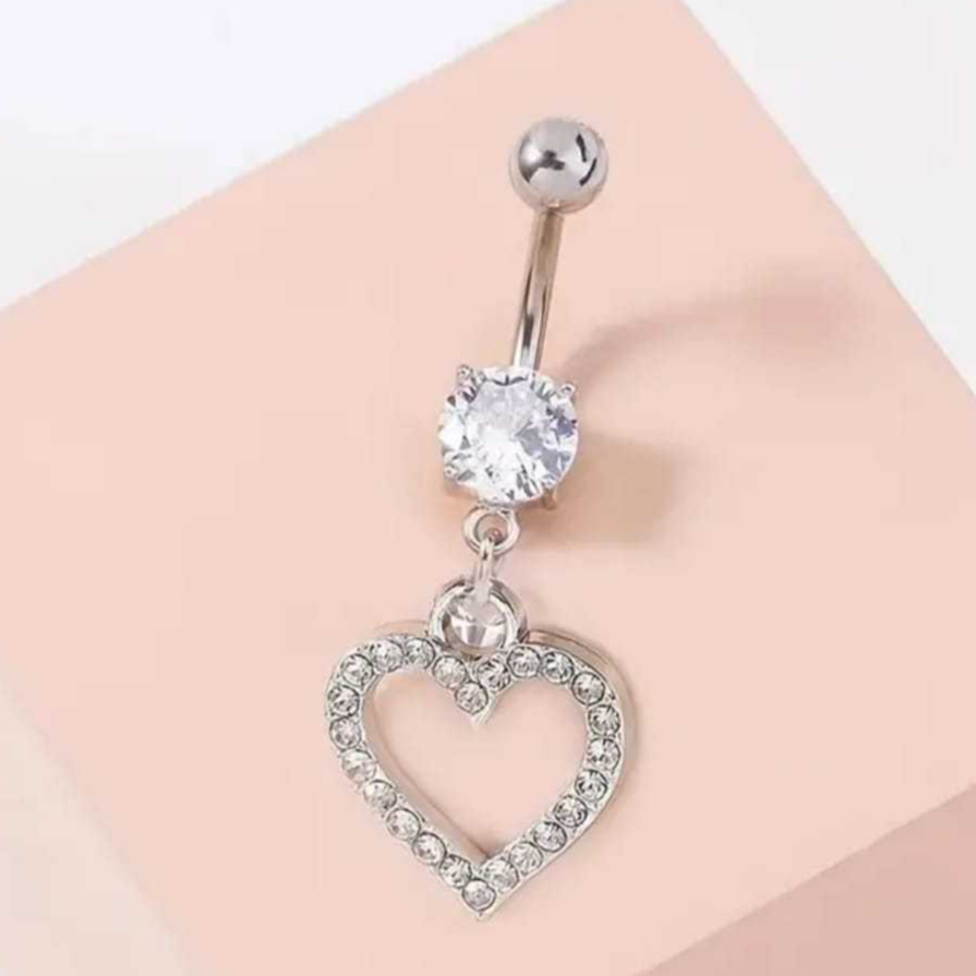 Piercing de Umbigo pingente Coração Prata/Dourado em Oferta na Shopee