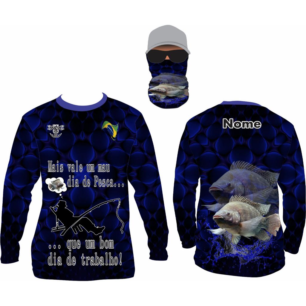 blusa camisetas pesc  tilapia nome gratis e bandana ref106