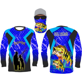 camiseta de pesca uv50 tucunare nome gratis e bandana ref102 em Oferta na Shopee