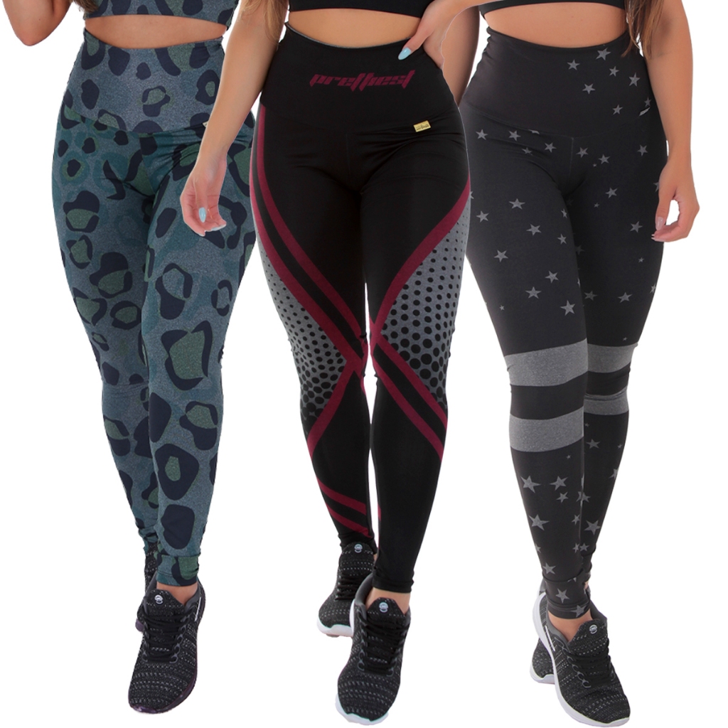 Kit 3 Leggings Sublimadas Yoga Cintura Alta