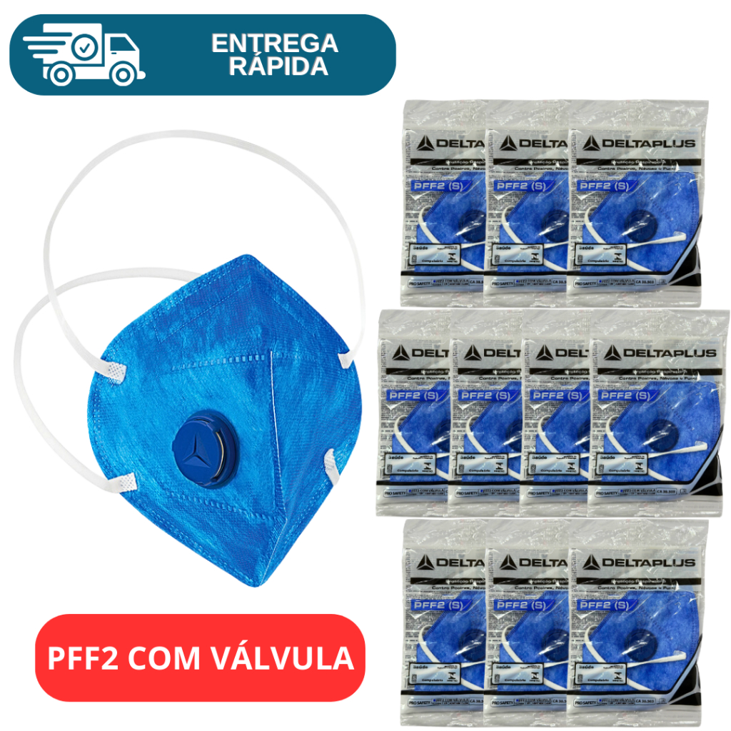 Kit 10 Máscara Respirador Descartável PFF2 Com Válvula Azul N95 Proteção Poeiras Névoas Pó Fumos em Oferta na Shopee