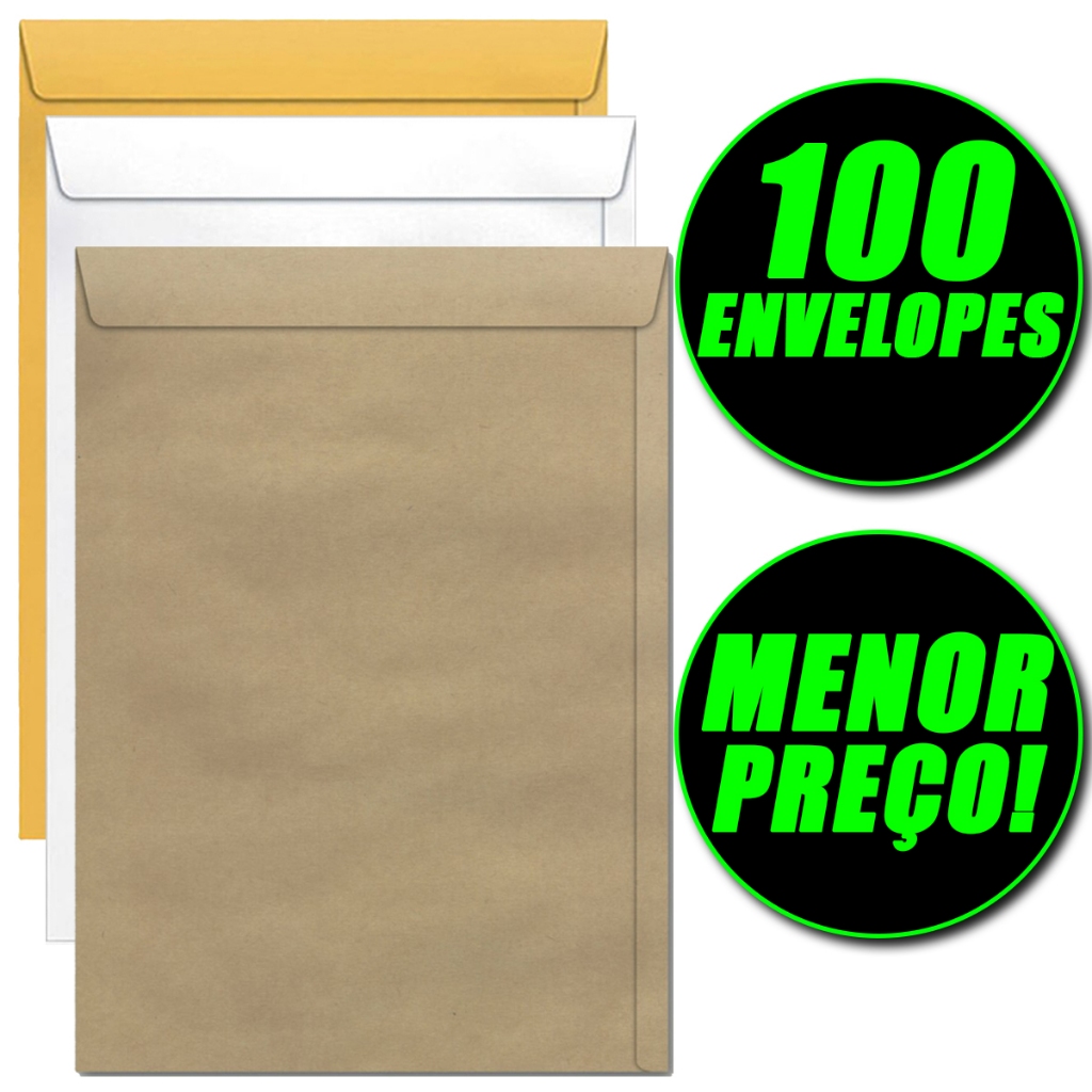 100 Envelope Para Documento Kraft Pardo Branco Ouro 22x32 Diversos Tamanho e Cor em Oferta na Shopee