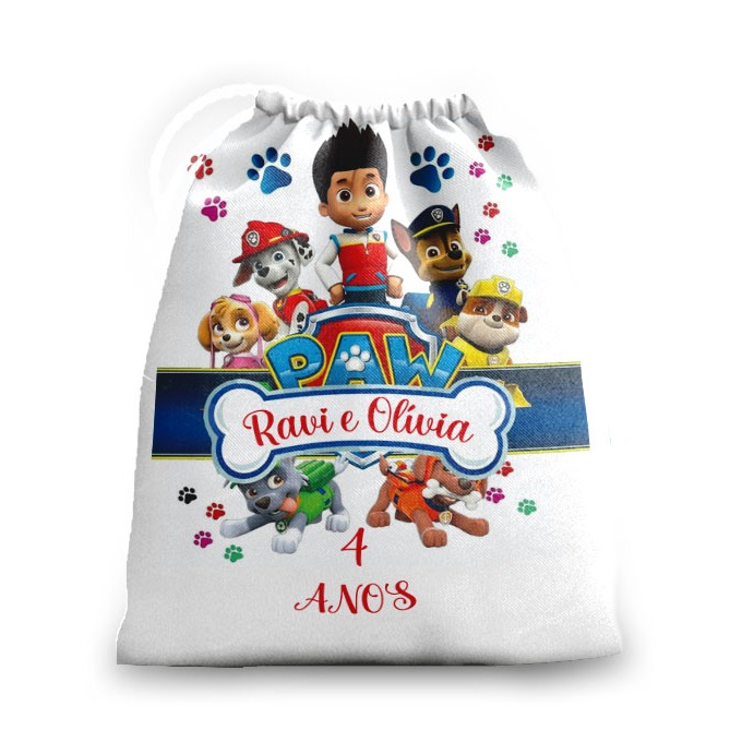 10 sacolinhas personalizada tecido PATRULHA CANINA para lembrancinhas de aniversario 30cmx20cm