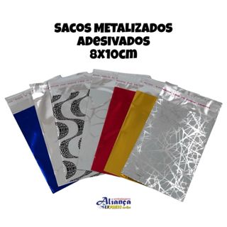 100 Sacos de presente 8x10cm metalizados adesivados em Oferta na Shopee