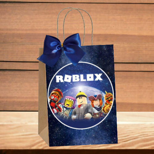 Sacolinhas Kraft Personalizadas Tema Roblox Menino Festa de Aniversário Doces Balas Lembrancinhas Acompanha Laço 